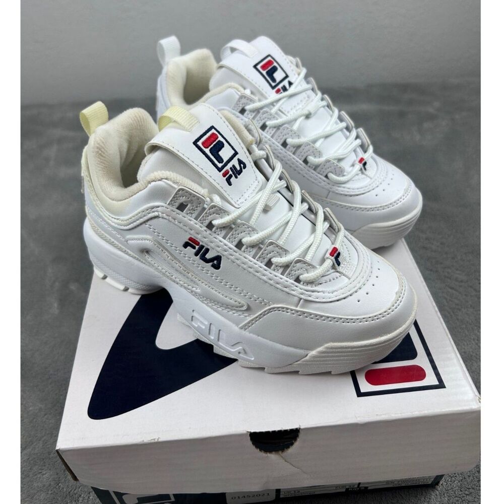 Fila Disruptor II White Chunky Sneakers Kids Size 1 NWB Flaws